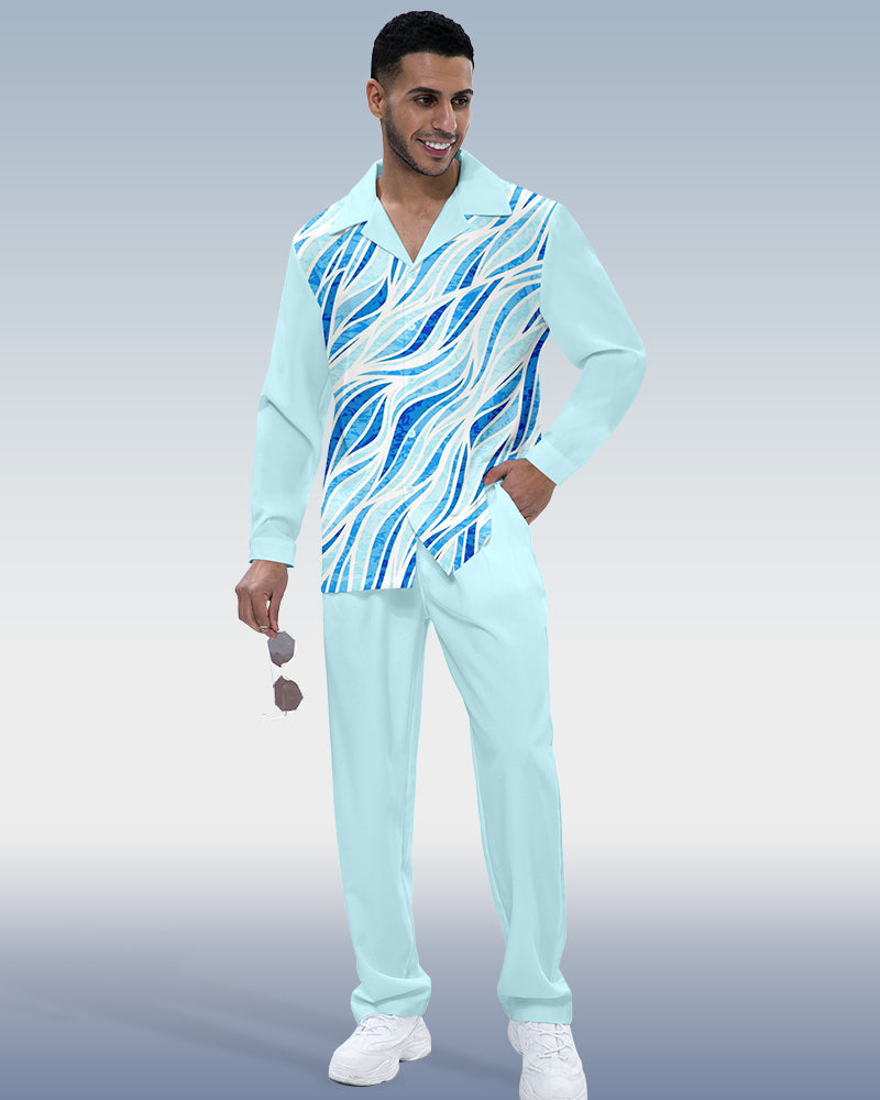 Men's Gradient Print Long Sleeve Shirt Walking Suit 333