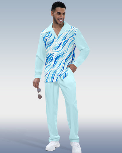 Men's Gradient Print Long Sleeve Shirt Walking Suit 333