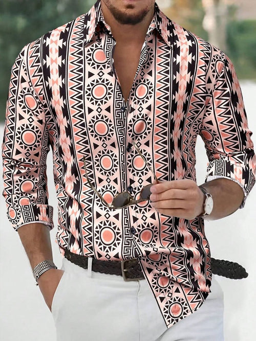 Men's luxury business long-sleeved shirt with geometric print.
