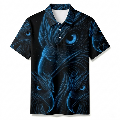 Men's Summer Fashion Royal Blue Eagle Printed Polo Short-Sleeve
