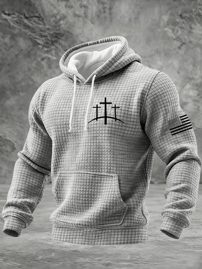Men's Faith Print Checkered Fabric Hooded Sweatshirt