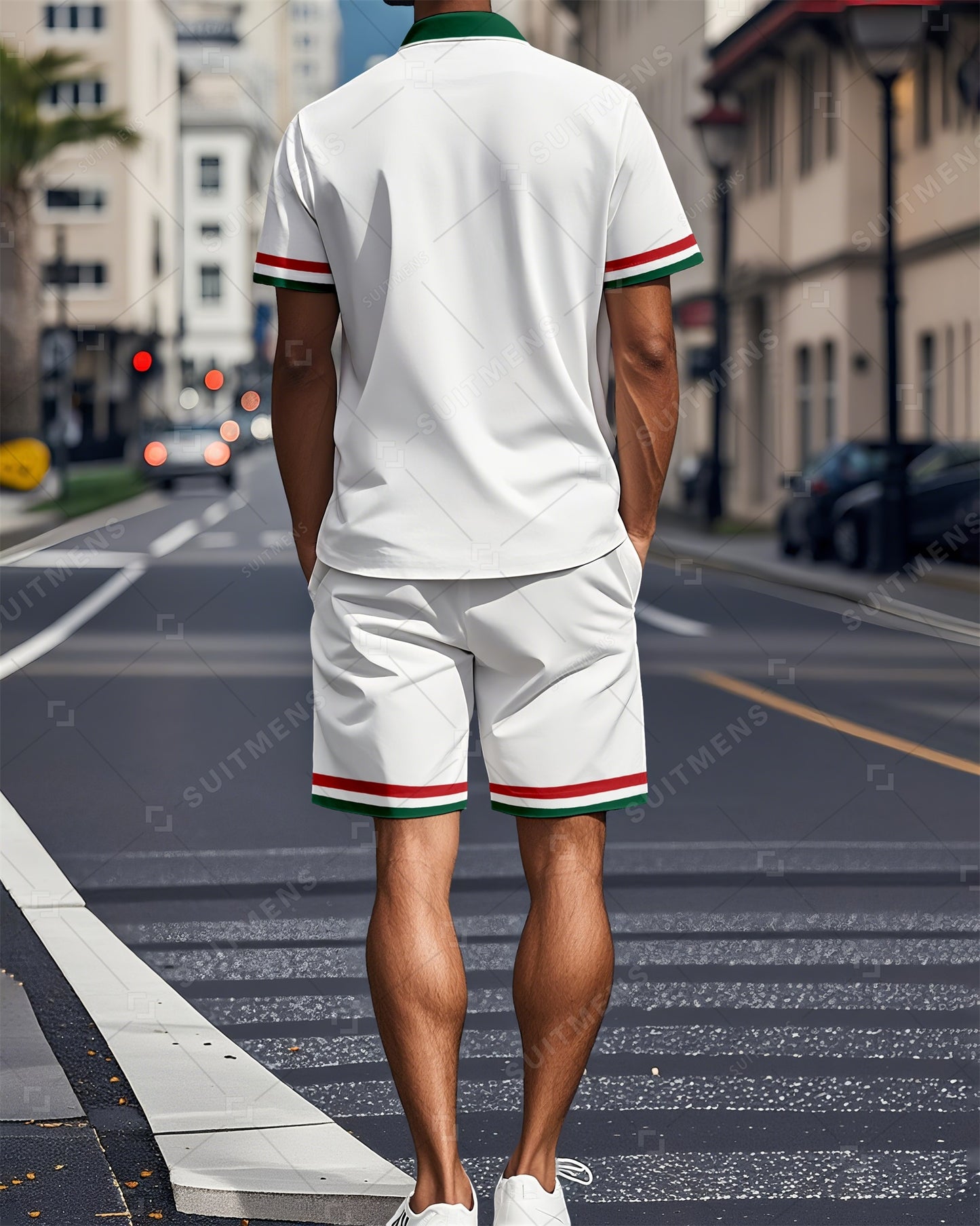 Men's Color Blocked Summer Polo Shorts Set 012