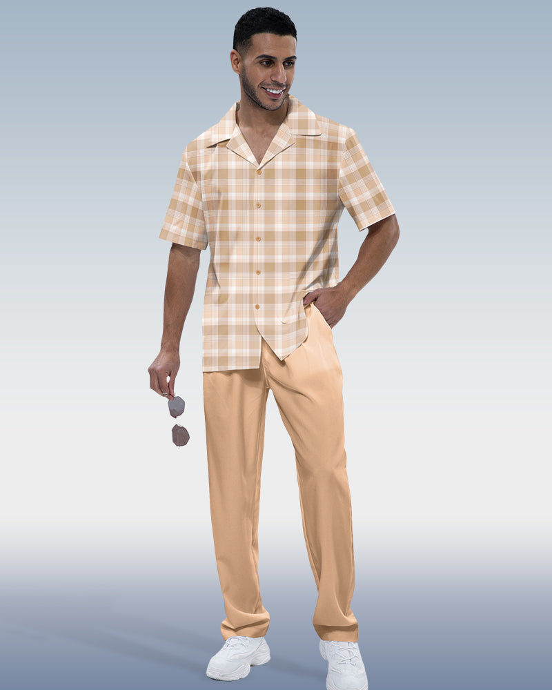 Rianmond Men's Khaki Square Short Sleeve Walking Suit