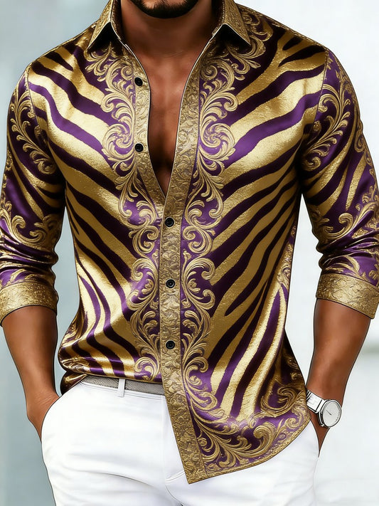 Men's Luxury Striped Print Long-Sleeve Shirt