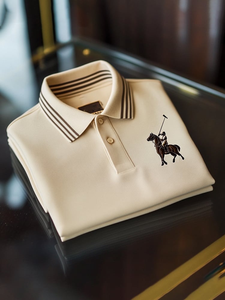 Men's Classic Business Check Button Short Sleeve Polo Shirt