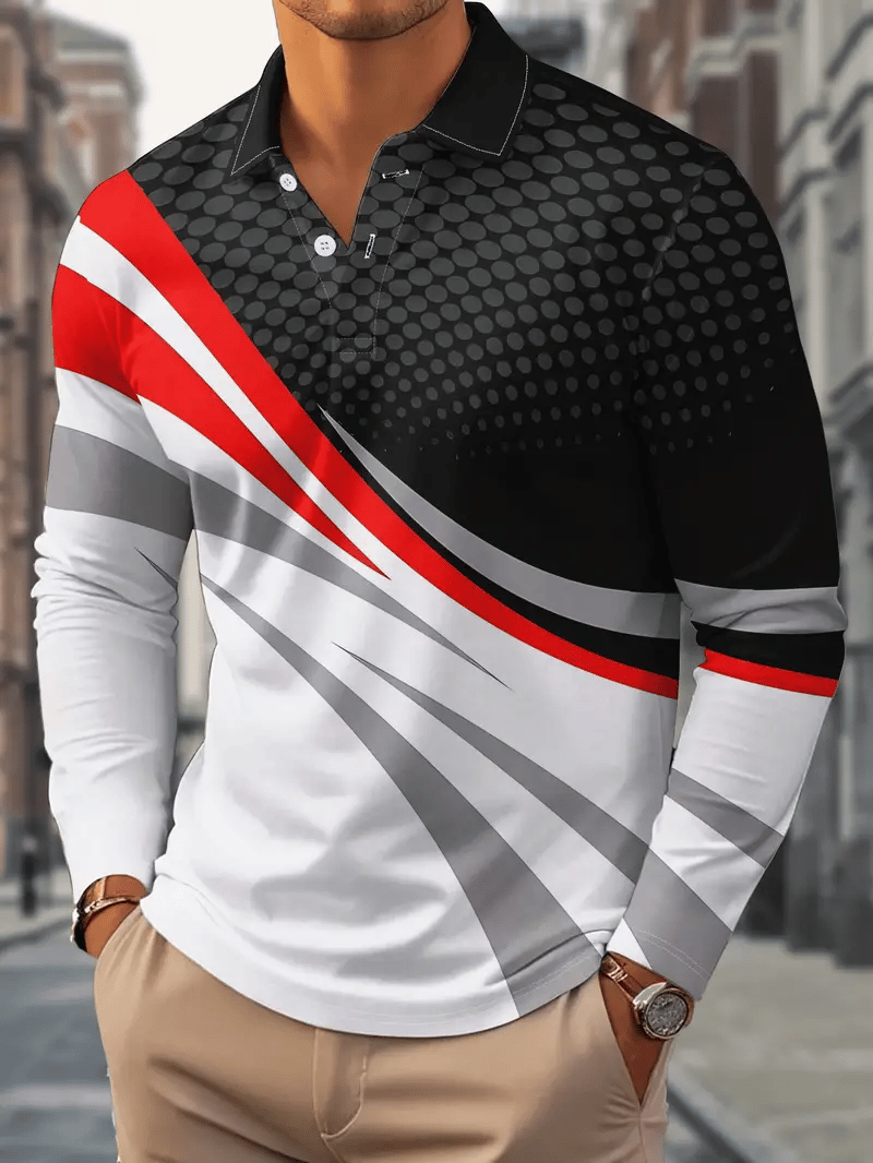 Men's Business Casual Striped Button-Down Polo