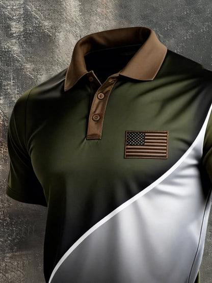 Men's Retro Patriot Color Block Polo Collar Short Sleeve
