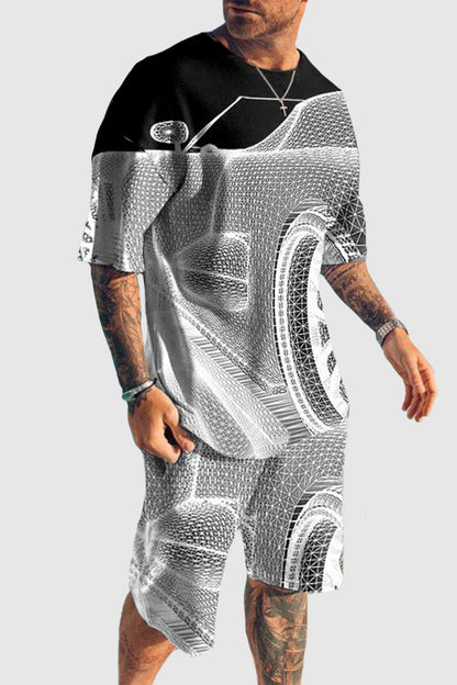Mens Casual Fashion Car Print Two Piece Set