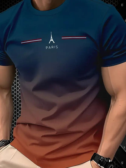 Men's Casual Color Block Striped Graphic T-Shirt