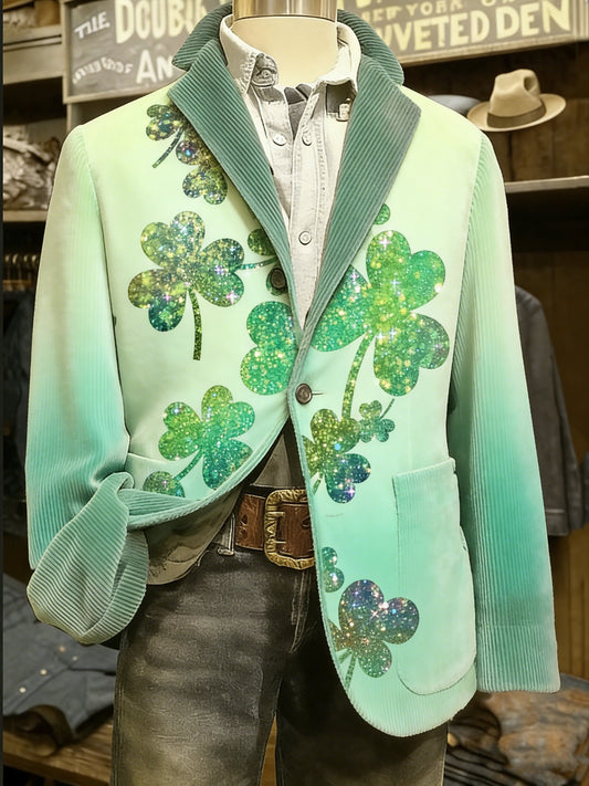 Men's Vintage St. Patrick's Day Shamrock Lucky Print Casual Jacket