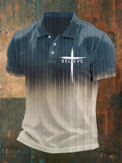 Men's Faith Printed Button Design Polo Shirt