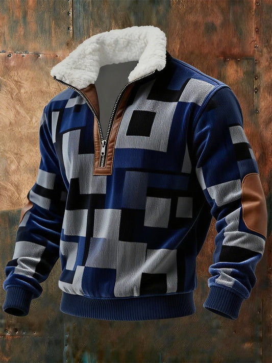 Men's Retro Geometric Quarter Zip Fleece Neck Sweatshirt