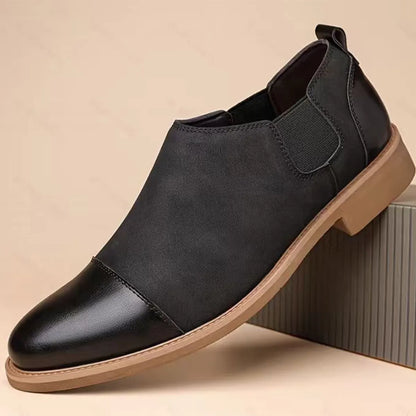 Men's Vintage Two Tone PU Leather Cap Toe Elastic Side Slip On Chelsea Ankle Boots