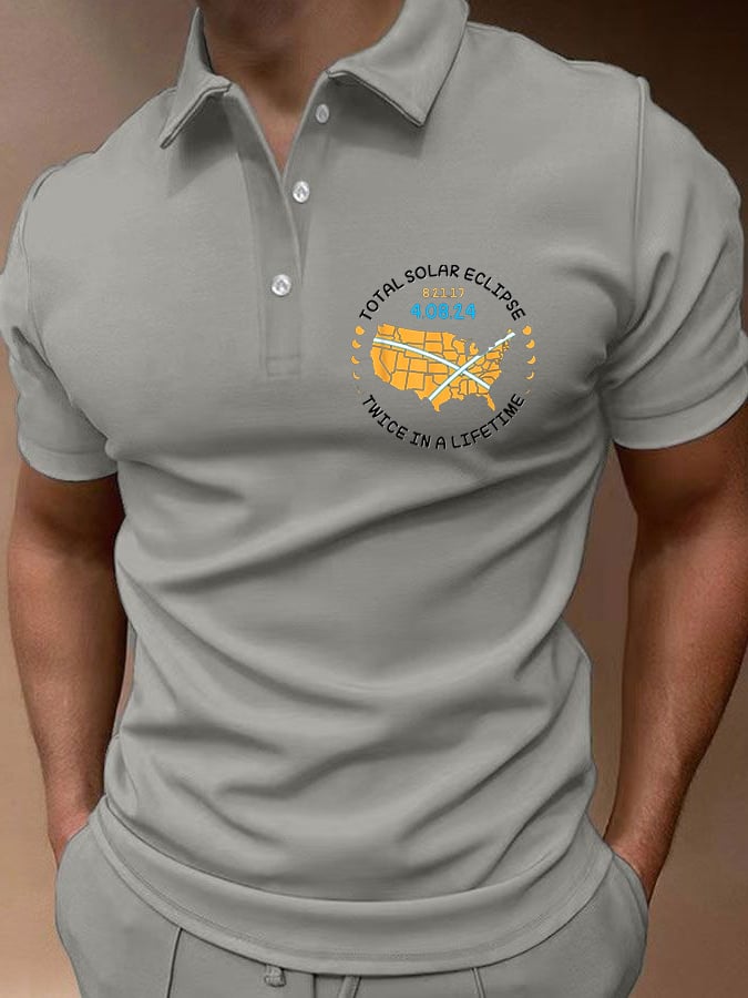 Men's Twice In A Lifetime Total Solar Eclipse Print Casual Polo Shirt