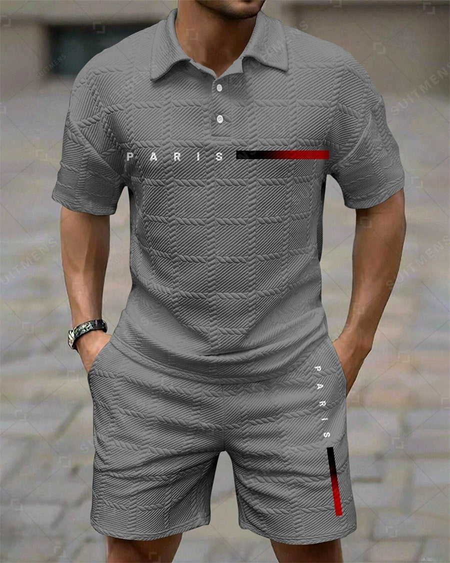 Men's Simple Textured Summer Polo Shirt Set 251