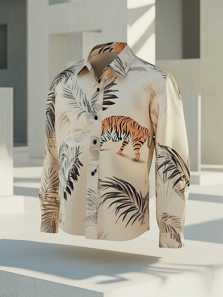 Men's Satin Luxe Baroque Long Sleeve Button Down Shirt