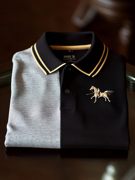 Men's Retro Business logo Print Long Sleeve Polo Shirt