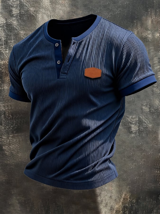 Men's Retro Ribbed Textured Stretch Henry T-Shirt