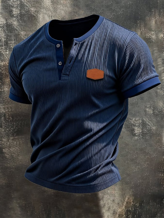 Men's Retro Ribbed Textured Stretch Henry T-Shirt