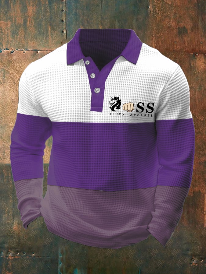 Men's Business Casual Contrast Waffle Polo Top