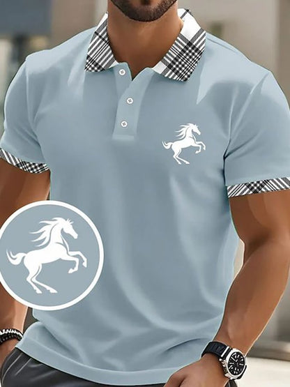 Men's Casual Business Plaid Contrast Color Polo