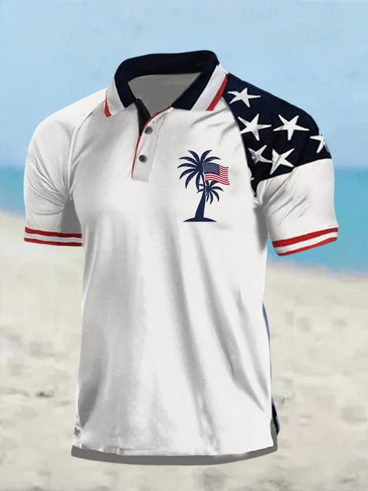Men's Flag Independence Day Coconut Tree Print Polo Shirt