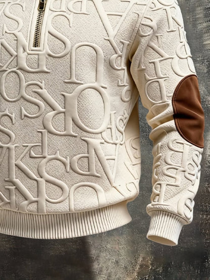 Men'S Textured Paneling And Color-Block Long-Sleeved Sweatshirt