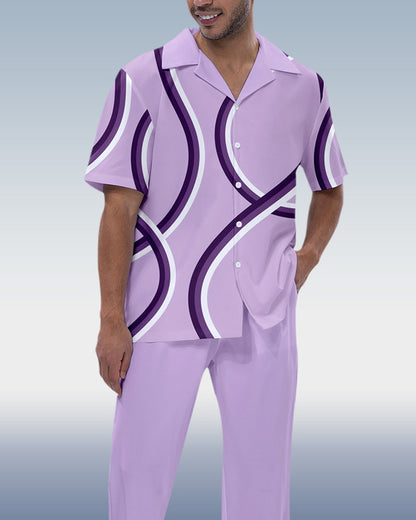 Rianmond Men's Fashion Print Short Sleeve Shirt Walking Set 3 Colors 287