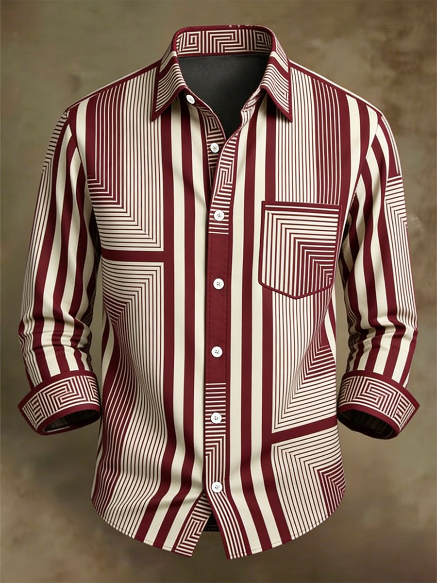 Men's Retro Business Bag House Geometric Long-Sleeve Shirt