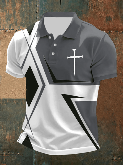 Men's Retro Faith  Casual Printed Polo Shirt