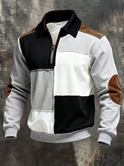 Men'S Vintage Style Color-Block Long-Sleeved Sweatshirt