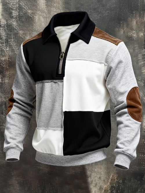 Men'S Vintage Style Color-Block Long-Sleeved Sweatshirt
