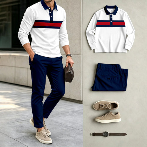 Men's Printed Polo Shirt and Pants Set
