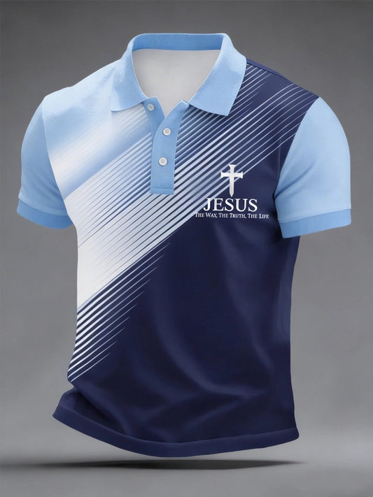 Men's Jesus The Way The Truth The Life Geometric Print Polo Shirt
