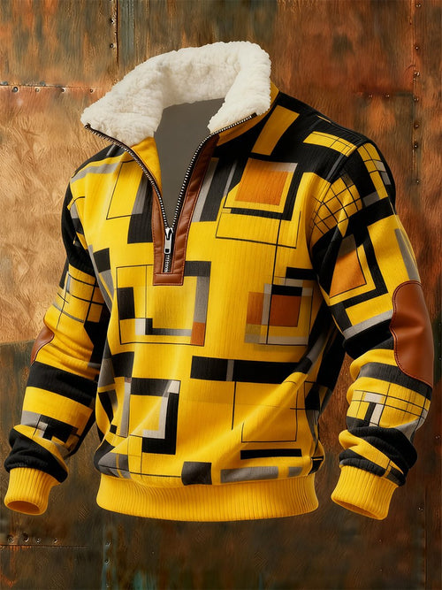 Men's Retro Geometric Quarter Zip Fleece Neck Sweatshirt
