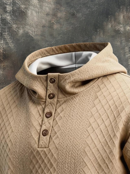 Men's Vintage-Style Textured Comfortable Button-Up Hooded Sweatshirt