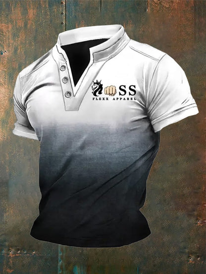 Men's Retro Letter Print Gradient Top