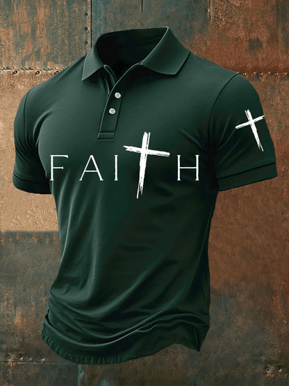 Men's Faith Cross Print Polo Shirt