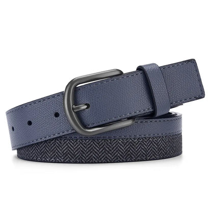 Men's Herringbone Splicing Metal Pin Buckle PU Leather Belt