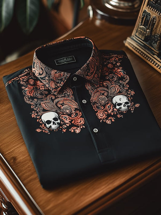 Men's Classic Business Skull Logo Short Sleeve Polo Shirt