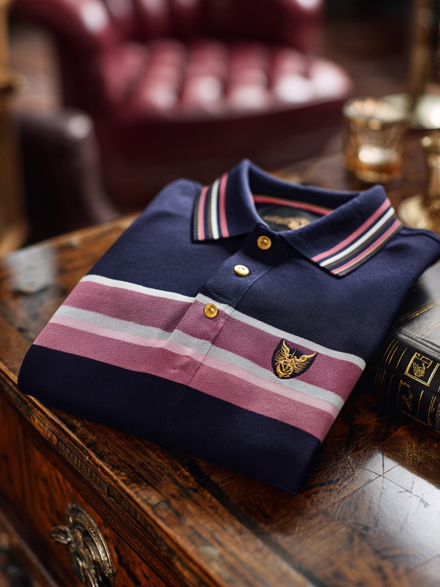 Men's Striped Business Casual Short Sleeve Polo Shirt