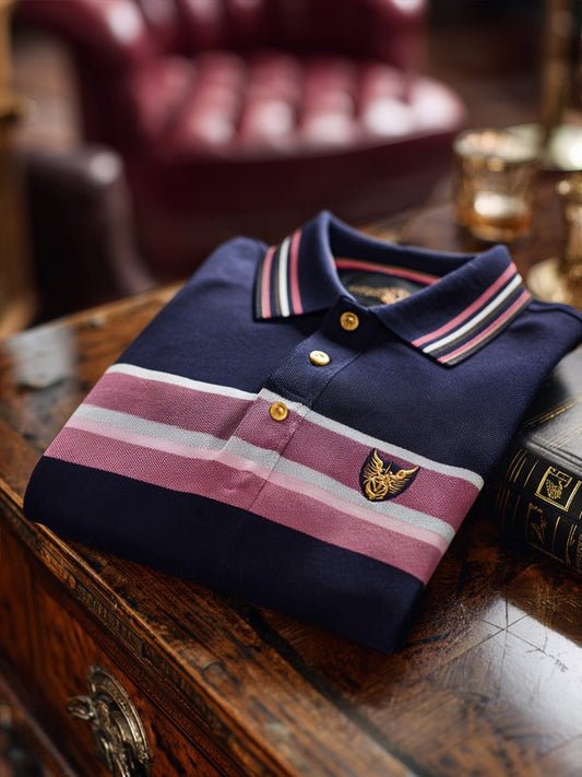 Men's Striped Business Casual Short Sleeve Polo Shirt