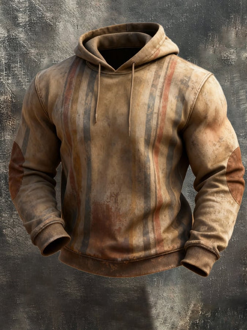 Men's Retro Distressed Color Block Print Casual Long Sleeve Sweatshirt