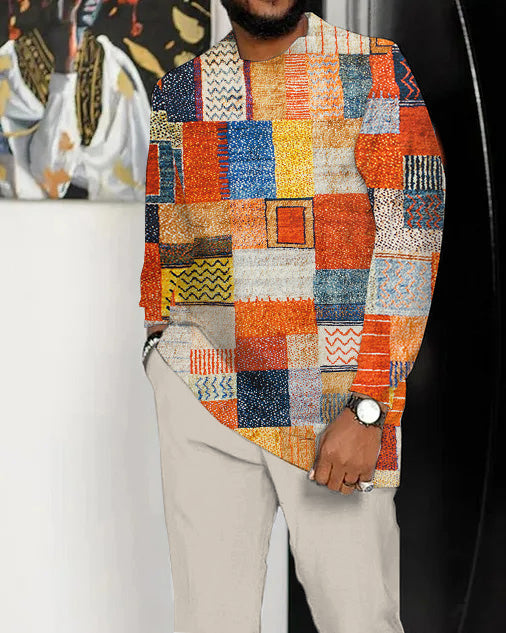 Colorful Patterned Walking Suit Long Sleeve Set