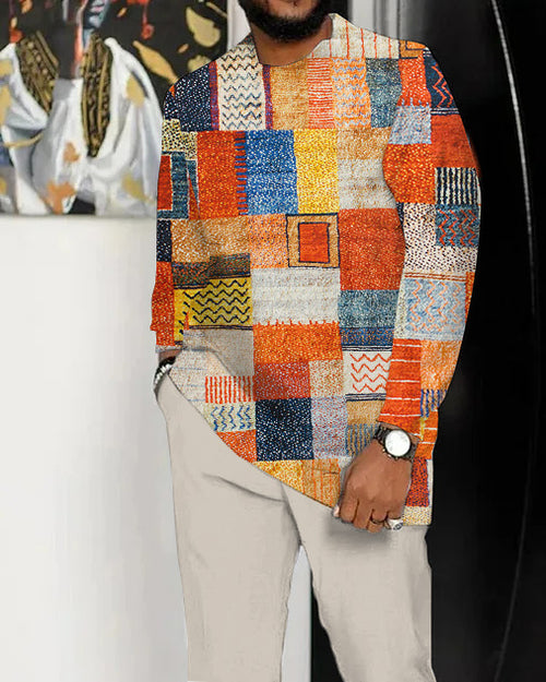 Colorful Patterned Walking Suit Long Sleeve Set