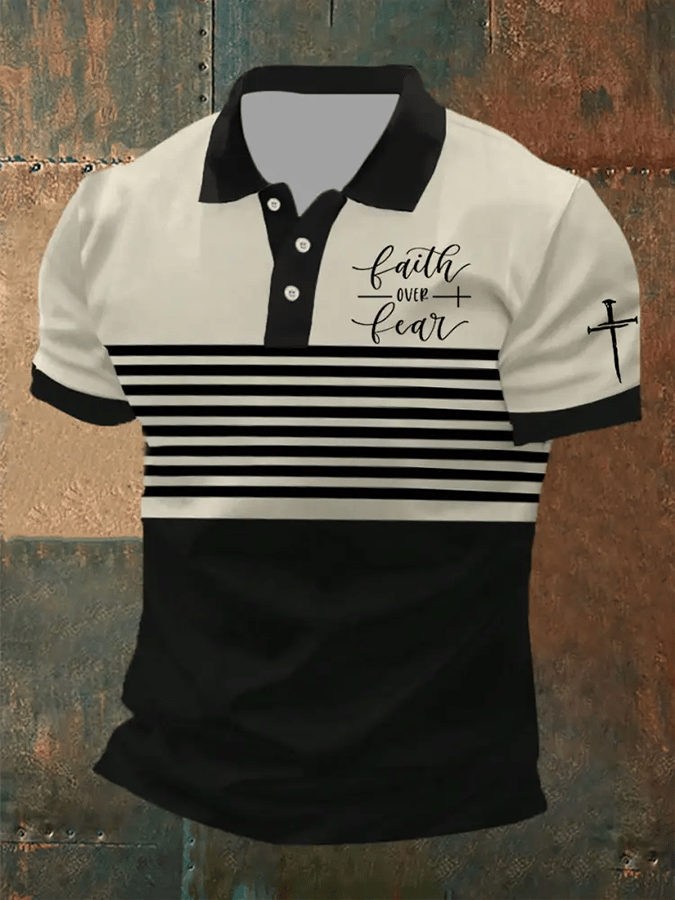 Men's Retro Faith “Faith Over Fear�? Casual Printed Polo Shirt