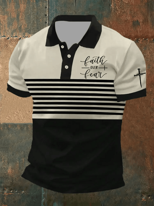 Men's Retro Faith “Faith Over Fear�? Casual Printed Polo Shirt