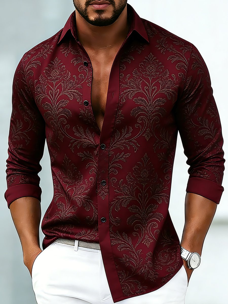Men's Luxury Business Floral Print Long-Sleeve Shirt