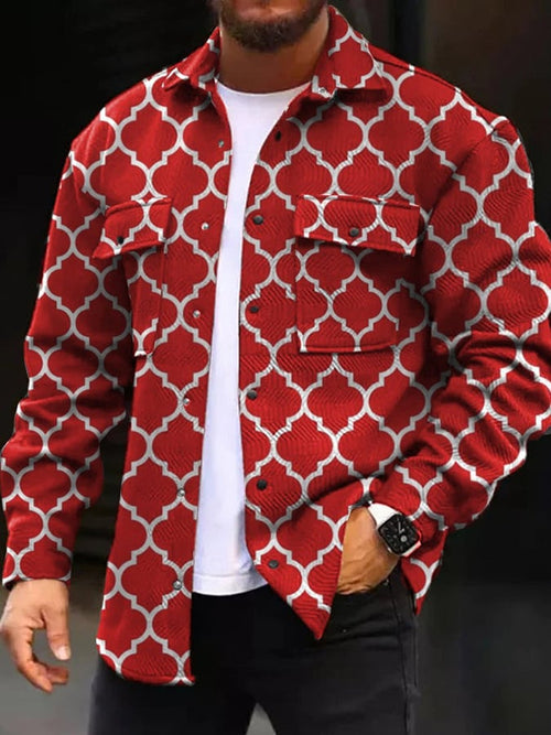 Fashion Simple Geometric Print Men's Woolen Coat