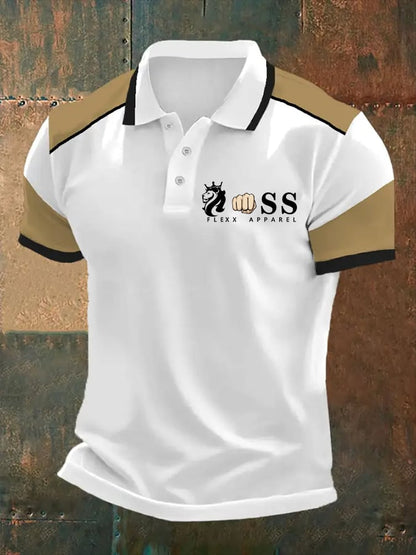 Men's Retro Letter Print Casual Polo Shirt